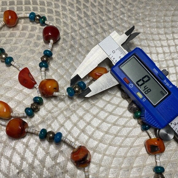 Vintage Yemenite Filigree 925 Silver Coral Turquoise Necklace 34” - Picture 9 of 16